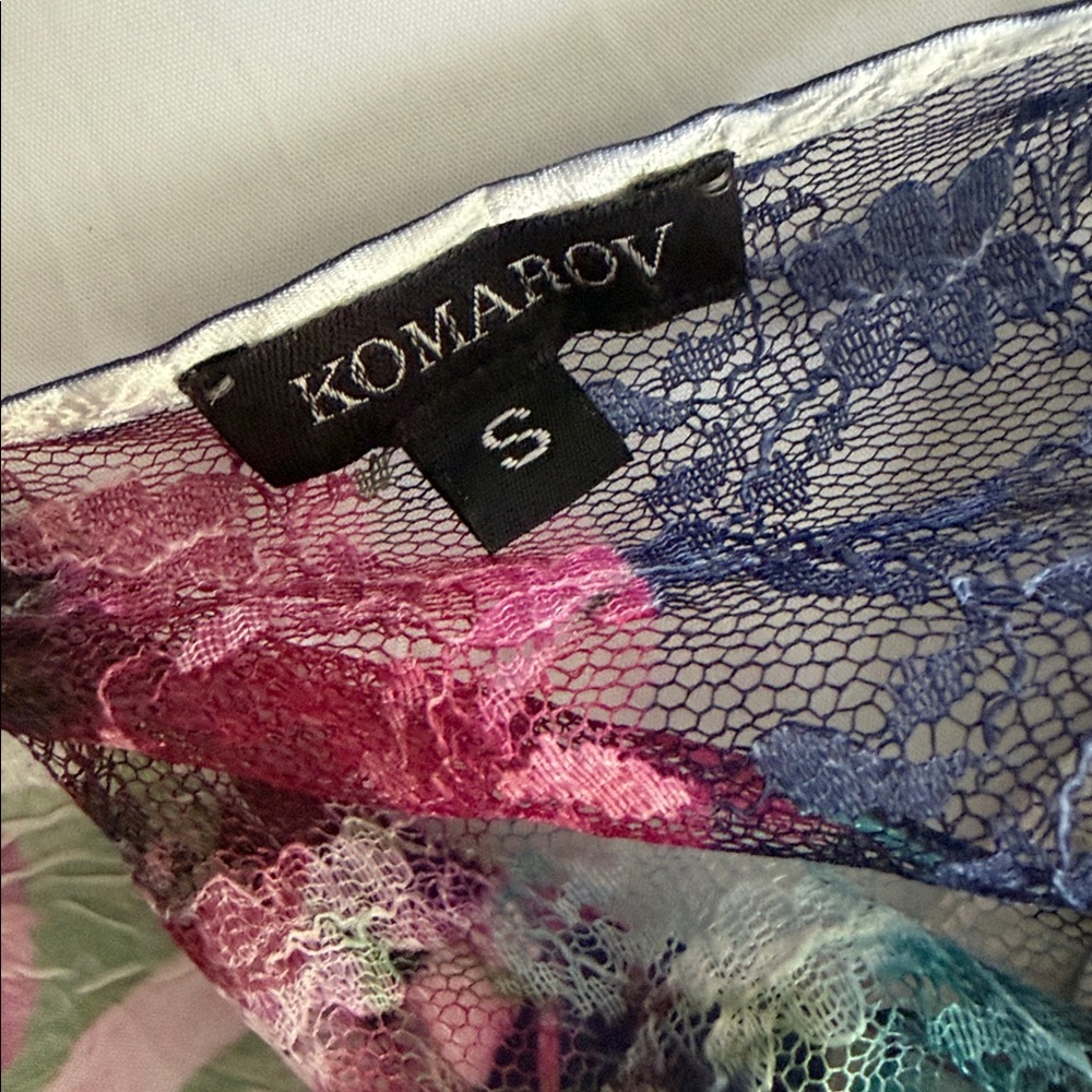 Komarov Floral Lace Maxi Dress Crinkle Satin Corset Back Cottagecore Romantic SM - Picture 5 of 15